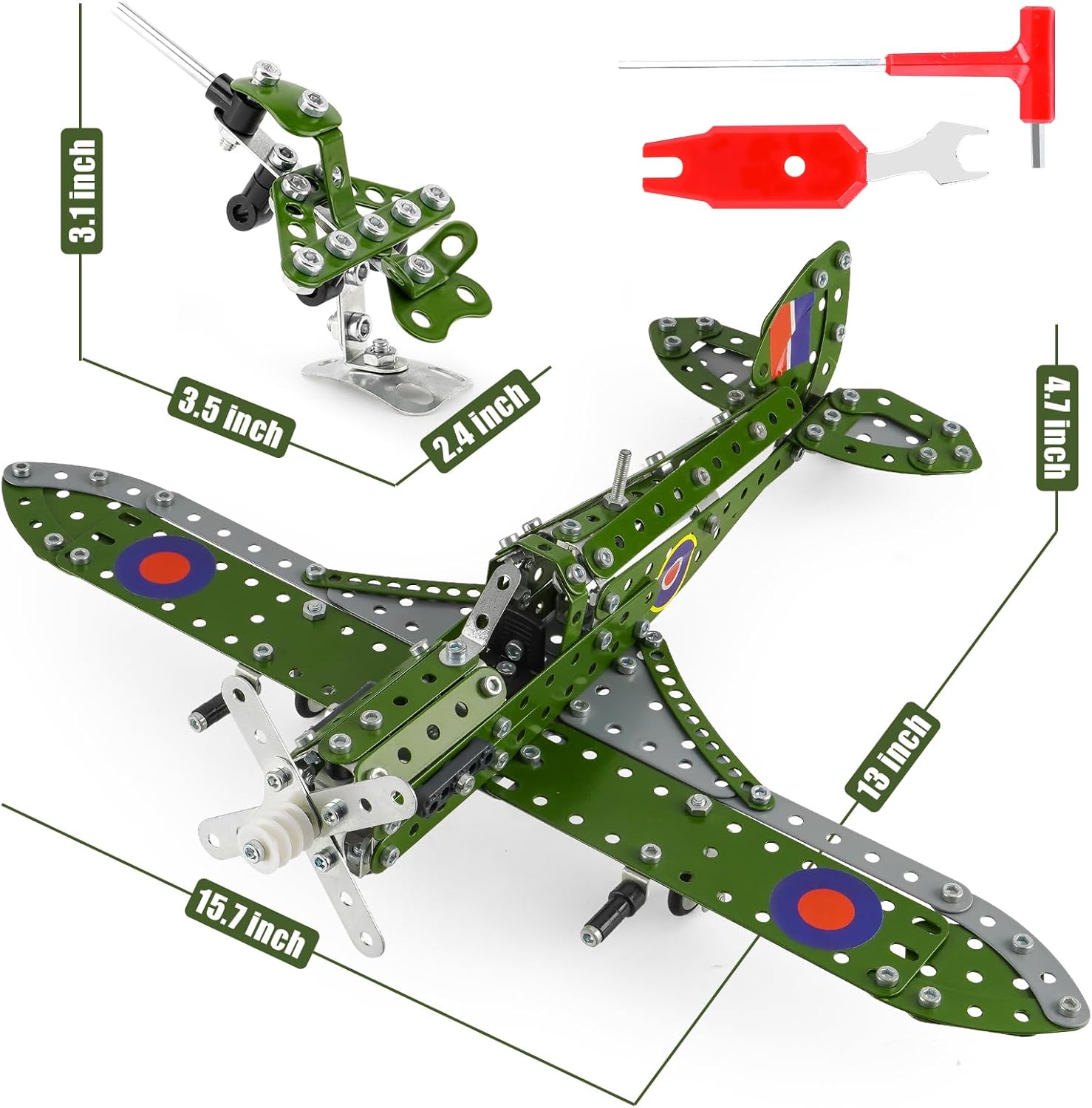 PISONIC STEM Building Blocks Model Airplane Kits for Familie,Airplane Model Scale 1:32 Metal Building Kit,Erector Set Model Planes for Families,Best Airplane Gifts for Hurricane Fighter Fans(331PCS)