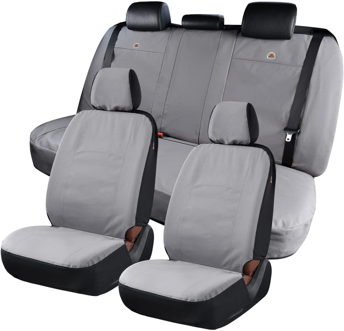 Coverado Front Car Seat Covers 2 Seats, Waterproof Canvas Seat Protectors, Car Seat Cushions for Kids & Dogs, Universal Fit Most Cars SUV Trucks, Gray