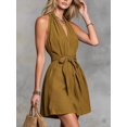thumbnail image 3 of Women's Sleeveless Backless Mini Halter Deep Neck Tie Dress for Daily Wear Brown XL, 3 of 5