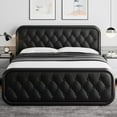 thumbnail image 3 of Honfach Queen Size Metal Bed Frame with Leather Headboard, Heavy-Duty Platform Bed Frame, Thicker Metal Steel Slats Support, 12'' Under-Bed Space, Black, 3 of 7