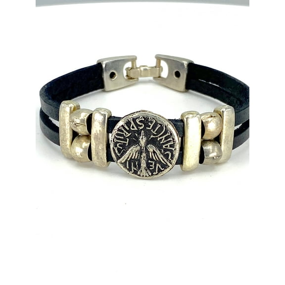 Vintage The Holy Spirit Bracelet handmade jewelry with Leather straps  by Graciela's Collection