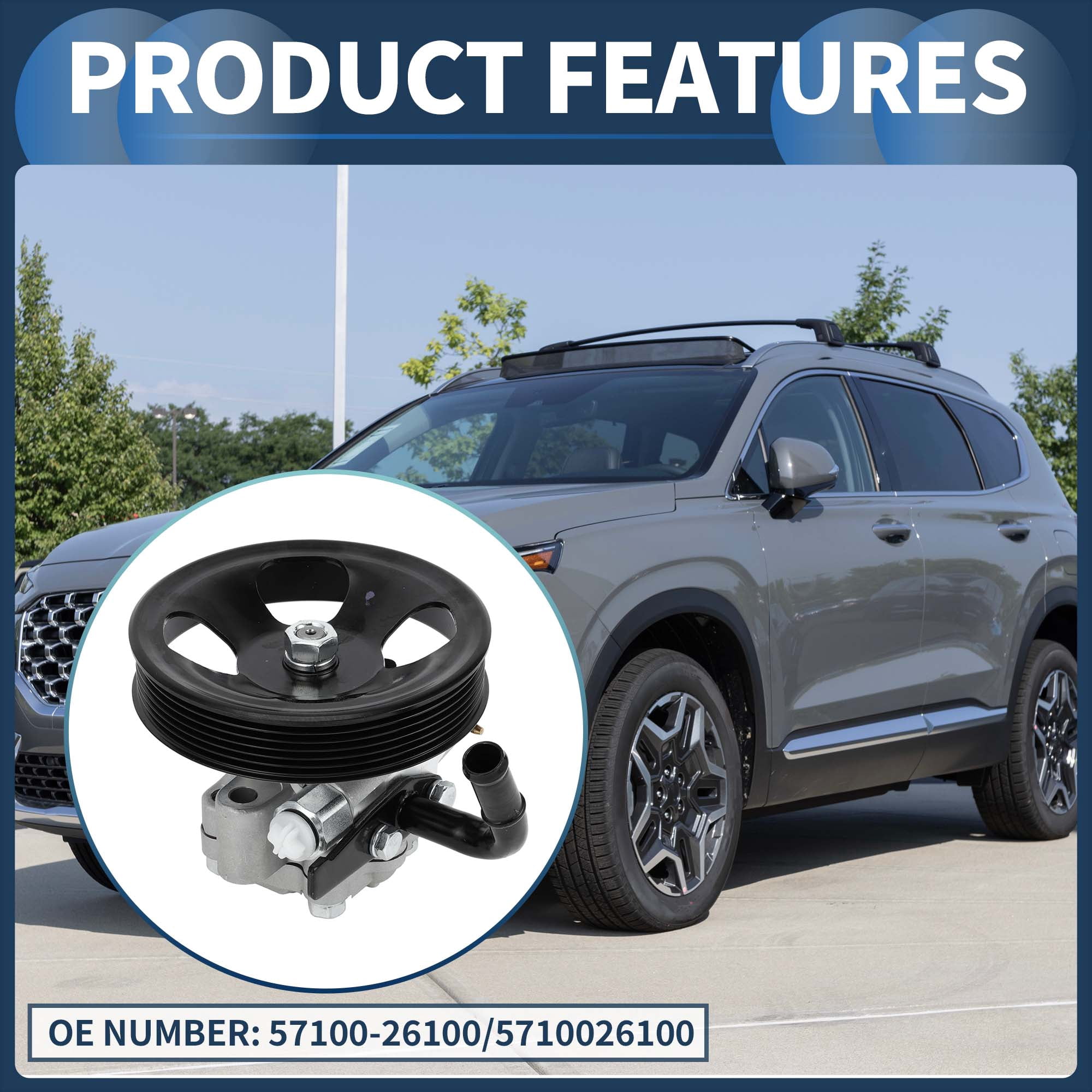 Power Steering Pump with Pulley No.5710026100 for Hyundai Santa Fe V6 2.7L 2001-2006 Aluminum Alloy
