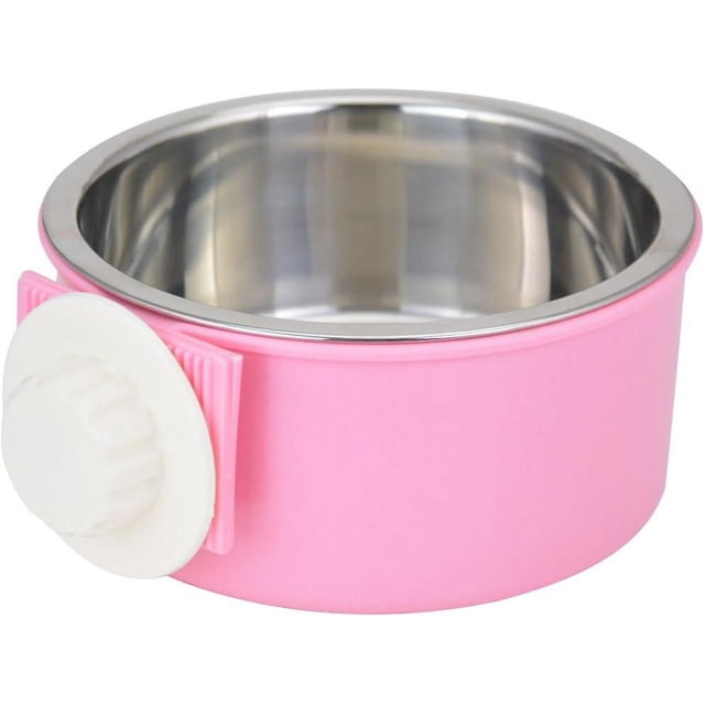 Cuenco de Comida para Mascotas Yjmei de Acero Inoxidable 2 en 1 para Colgar en la Jaula Rosa