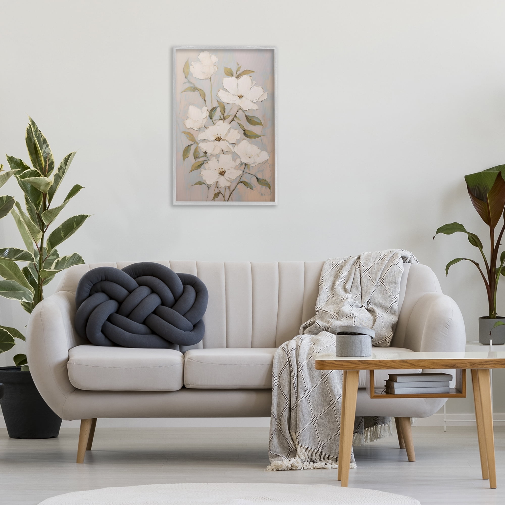 Stupell Industries Pearly White Flowers Botanical & Floral Painting Gray Framed Art Print Wall Art, 20 x 30