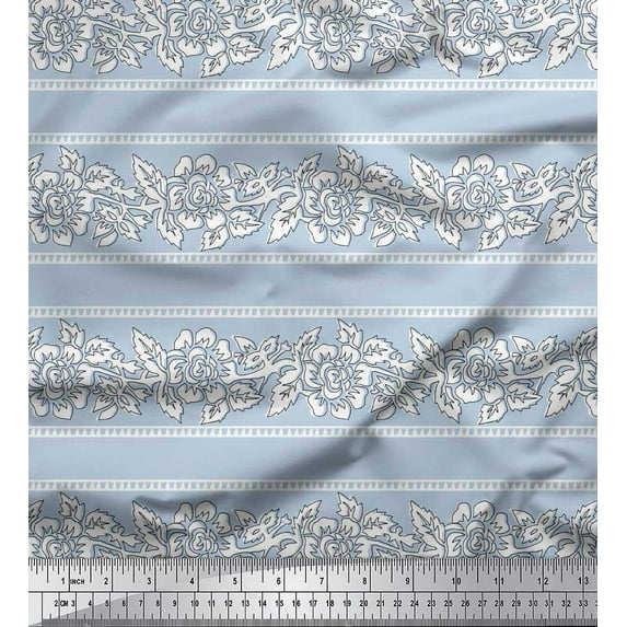 Soimoi Viscose Chiffon Fabric Leaves & Floral Block Print Sewing Fabric Yard 42 Inch Wide