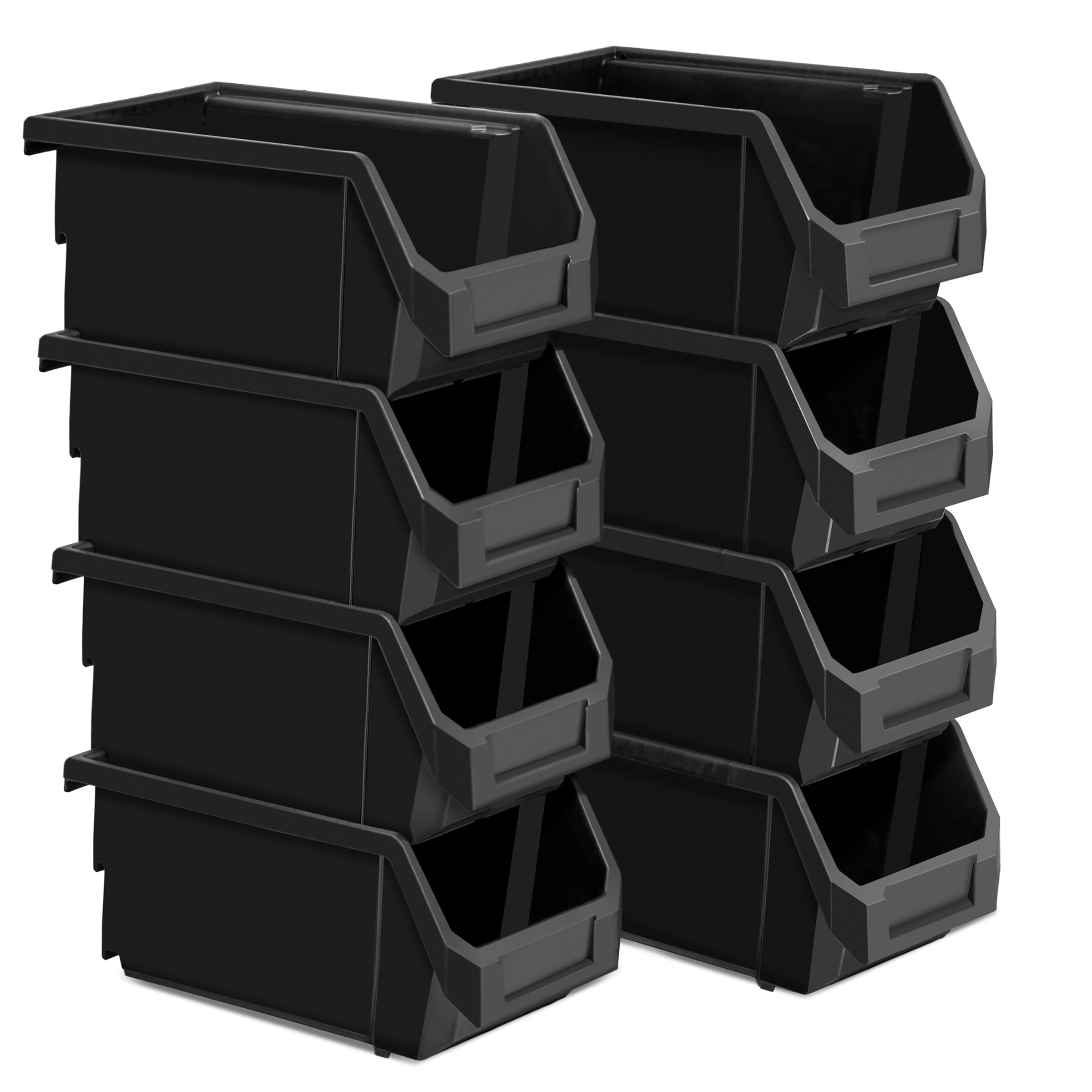 Sorbus Black Stackable Storage Bins 8-Pack, Open Front Organizers for Pantry, Closet, and Office