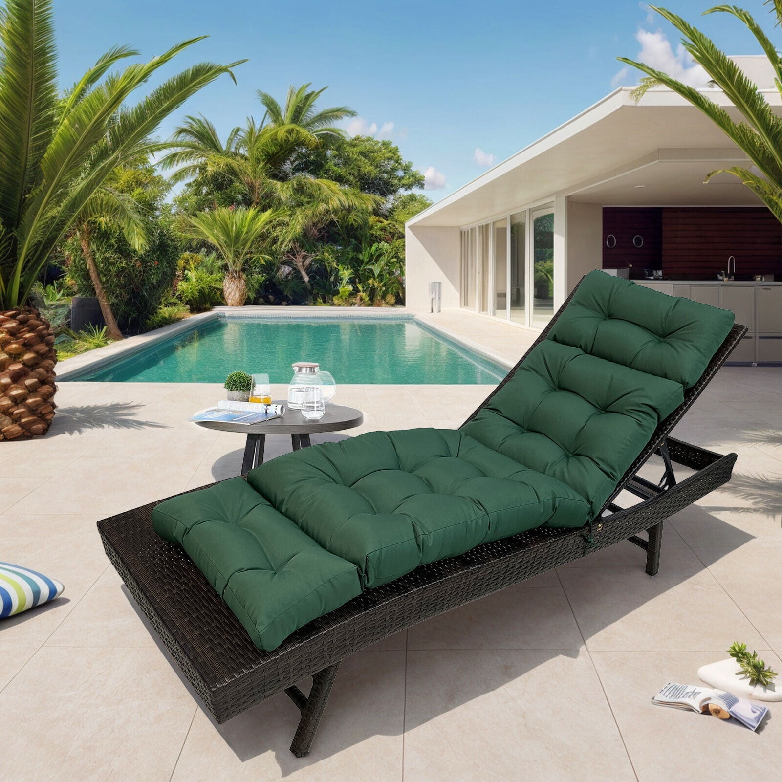 JIAN YA NA Lounge Chaise Chair Cushion Set of 2, Outdoor Indoor Seating Cushions Rocking Chair Padded with Ties (Dark Green)