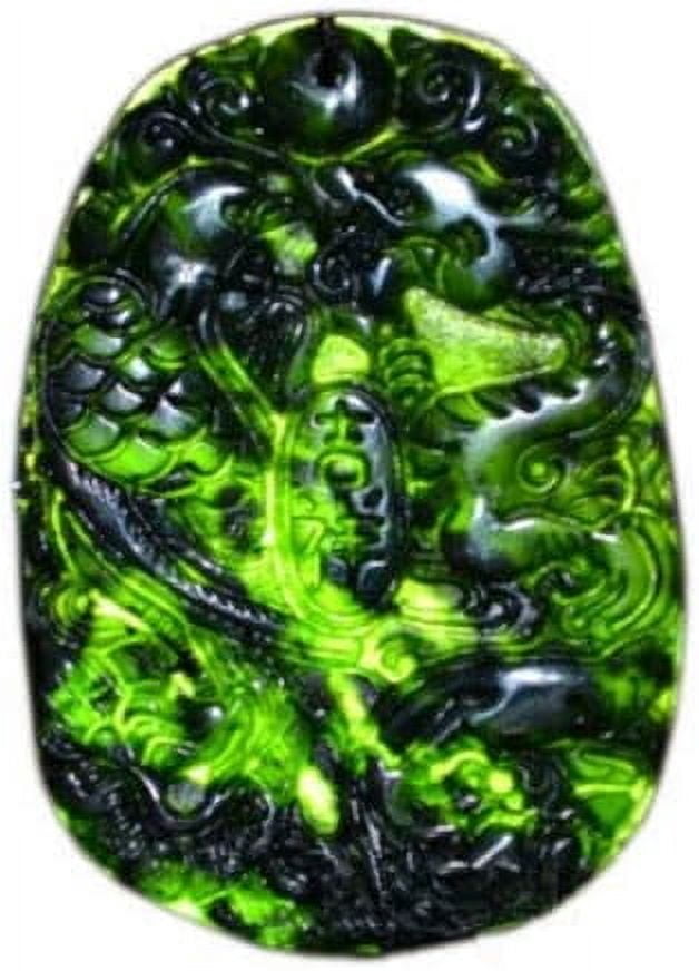 Pendentif Collier En Jade Naturel Sculpté - Dragon Et Phénix - Noir Et Vert - Bijou Cadeau Chinois