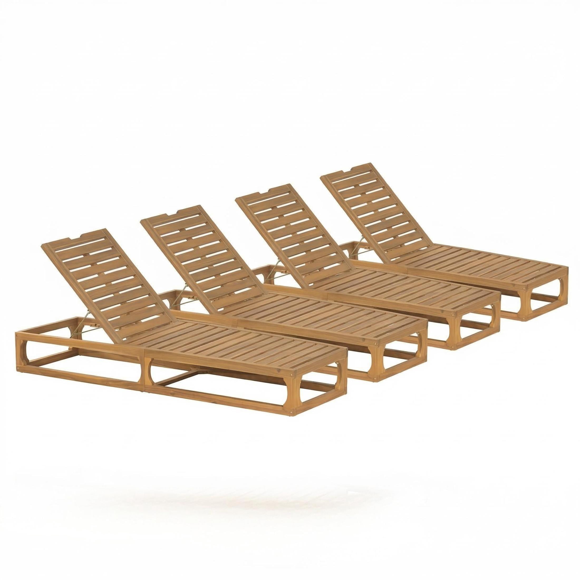 Christopher Knight Home Acacia Wood Outdoor Chaise Lounge, Adjustable Backrest, Natural, Set of 4