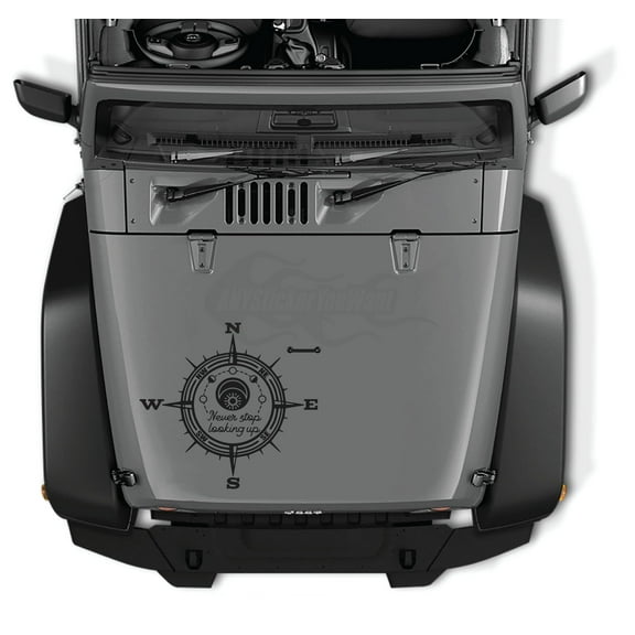 AnyStickerYouWant - Witchy Celestial Never Stop Looking Up Moon Phase Compass Jeep Sticker, Waterproof Vinyl Hood Decal/Car Window Stickers Fits and Compatible with Jeep Wrangler and Most Jeep Models