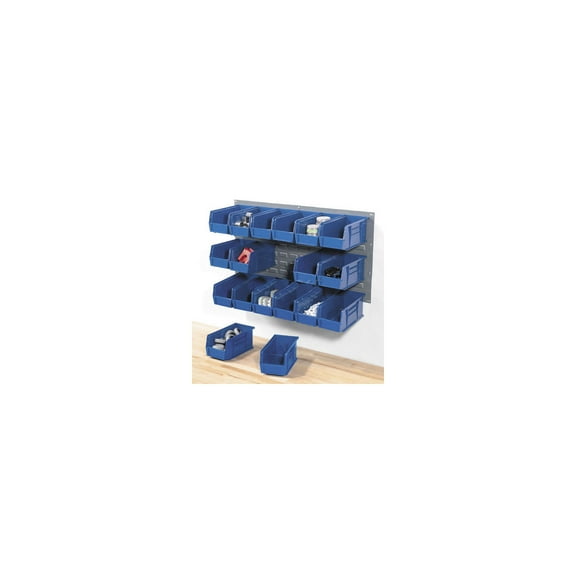 Global Industrial Wall Bin Rack Panel 36 x19 - 18 Blue 5-1/2x11x5 Stacking Bins