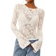 thumbnail image 1 of Blusa PRETTYGARDEN de Encaje Beige Transparente con Mangas Acampanadas Largas M, 1 of 8