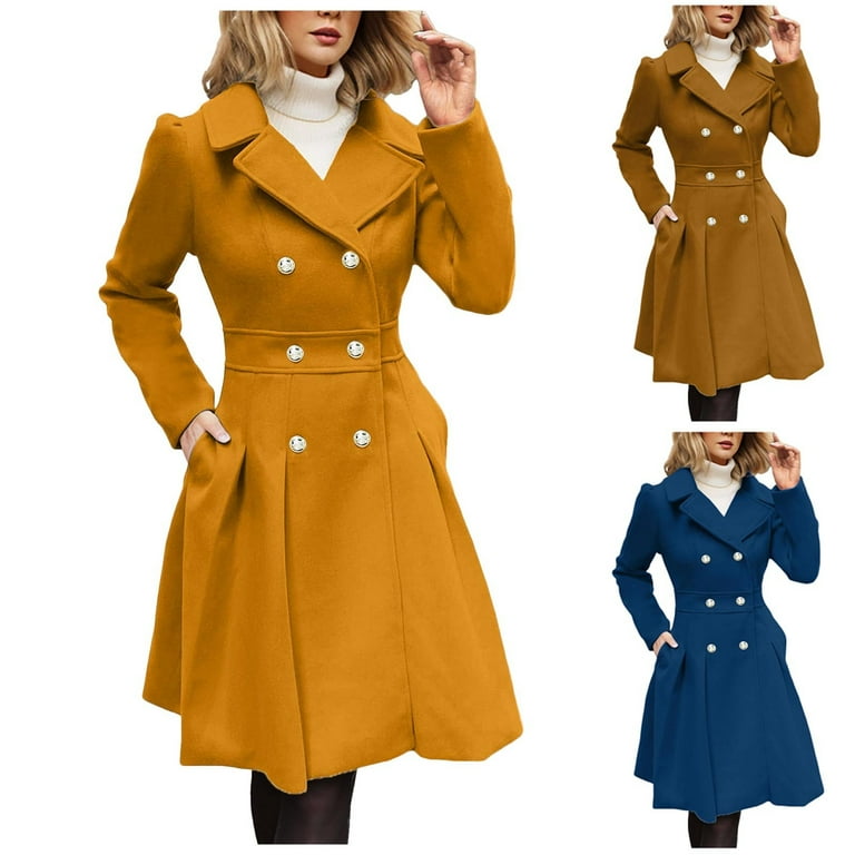 UAYOTSE Womens Trench Coat Notched Lapel Double Long Jacket