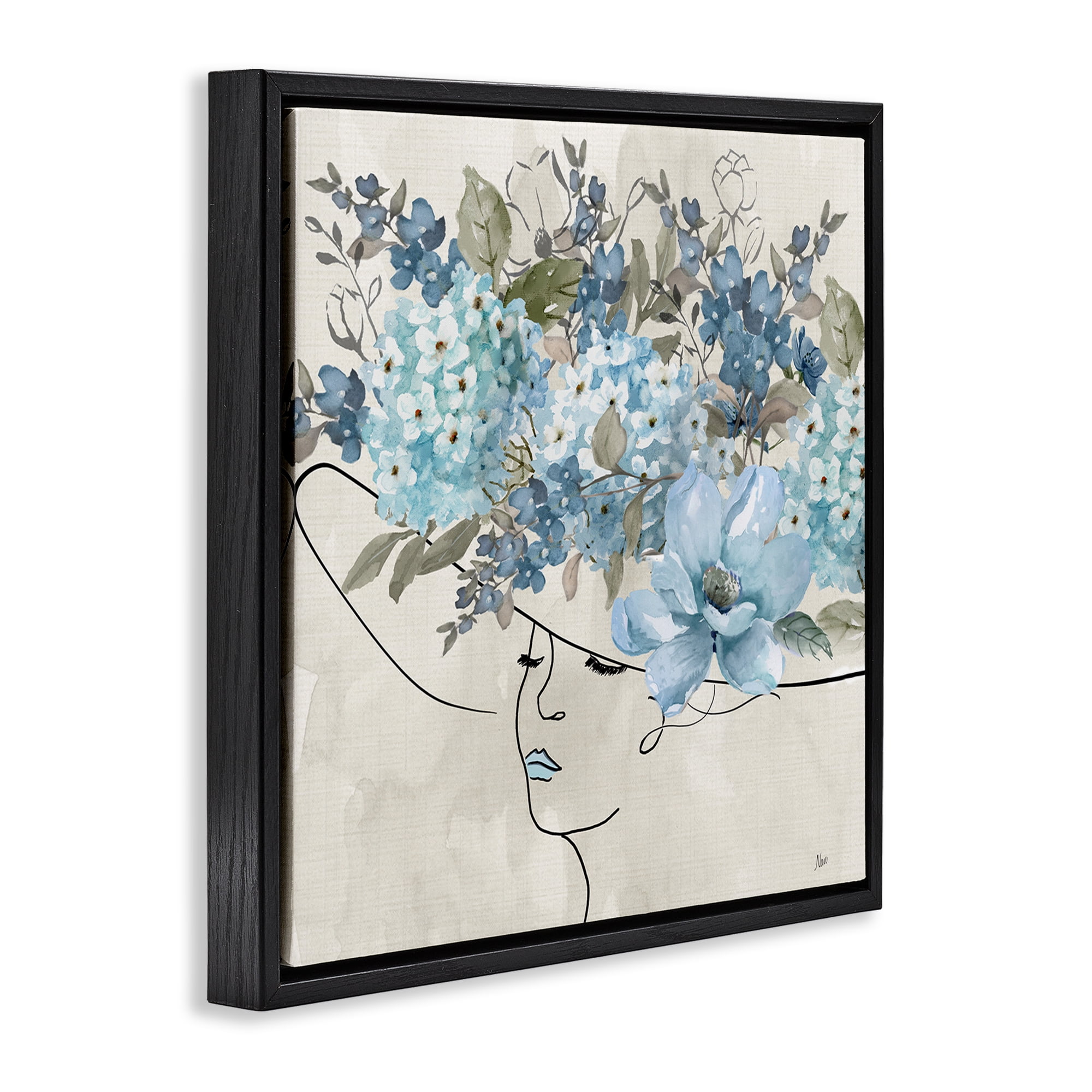 Stupell Industries Blue Floral Hat Botanical & Floral Painting Black Floater Framed Art Print Wall Art, 18 x 18
