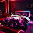 thumbnail image 4 of meiyoeat Neon Pink Flame Game Controller Duvet Cover Set for Kids Boys, Pink Geometric Gaming Bedding Full, Gamepad Reversible 3-Piece, 1 Duvet Cover and 2 Pillowcases, 4 of 7
