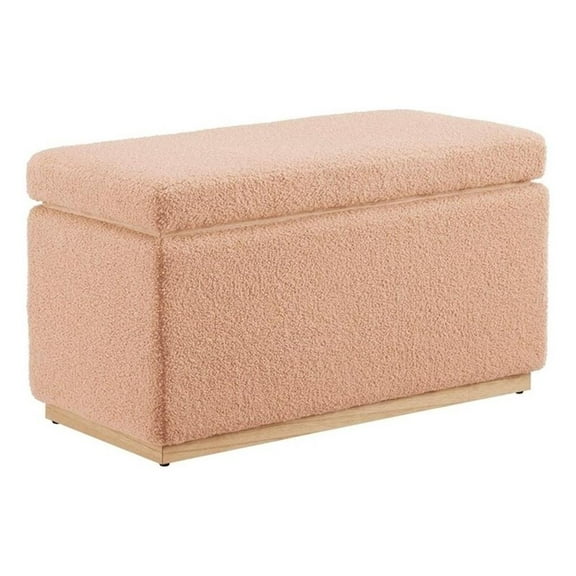 Pemberly Row Contemporary Rectangle Sherpa Storage Ottoman in Tan