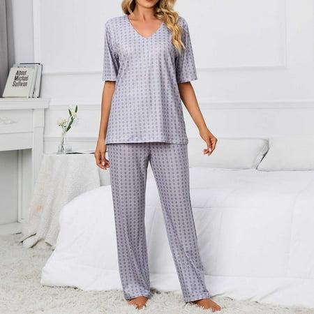 

Yuwull Sleepwear For Women Sleepwear For Women Pajama Set Women S Fashion Three Quarter Sleeve Retro Round Neck Easter Printed Loose Tops Blouse Pajama Sets For Women On Clearance