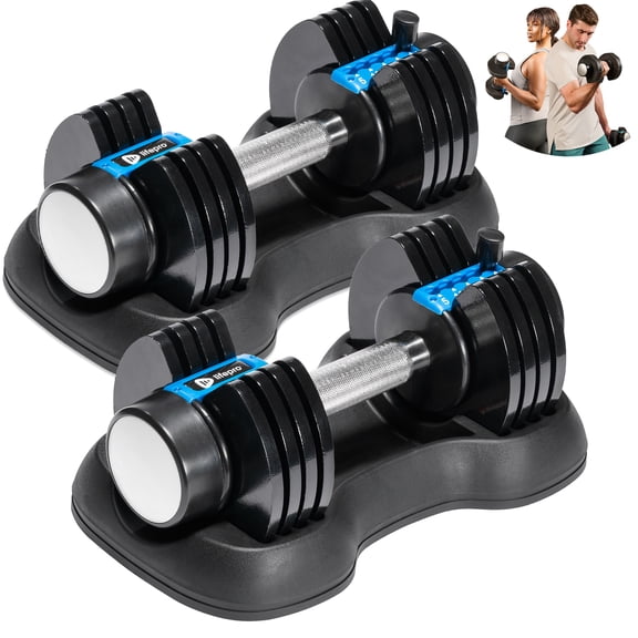 LifePro 5in1 Adjustable Dumbbells Set – 25 lb Each Quick Adjust Weights Dumbbells with Rack for Home Gym & Strength Training - Black