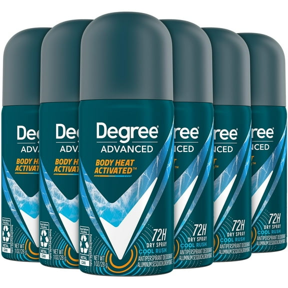 Degree Men’s Travel Deodorant Antiperspirant 6-Pack – 72H Advanced Protection Dry Spray, Cool Rush Scent, 1 Oz Ea