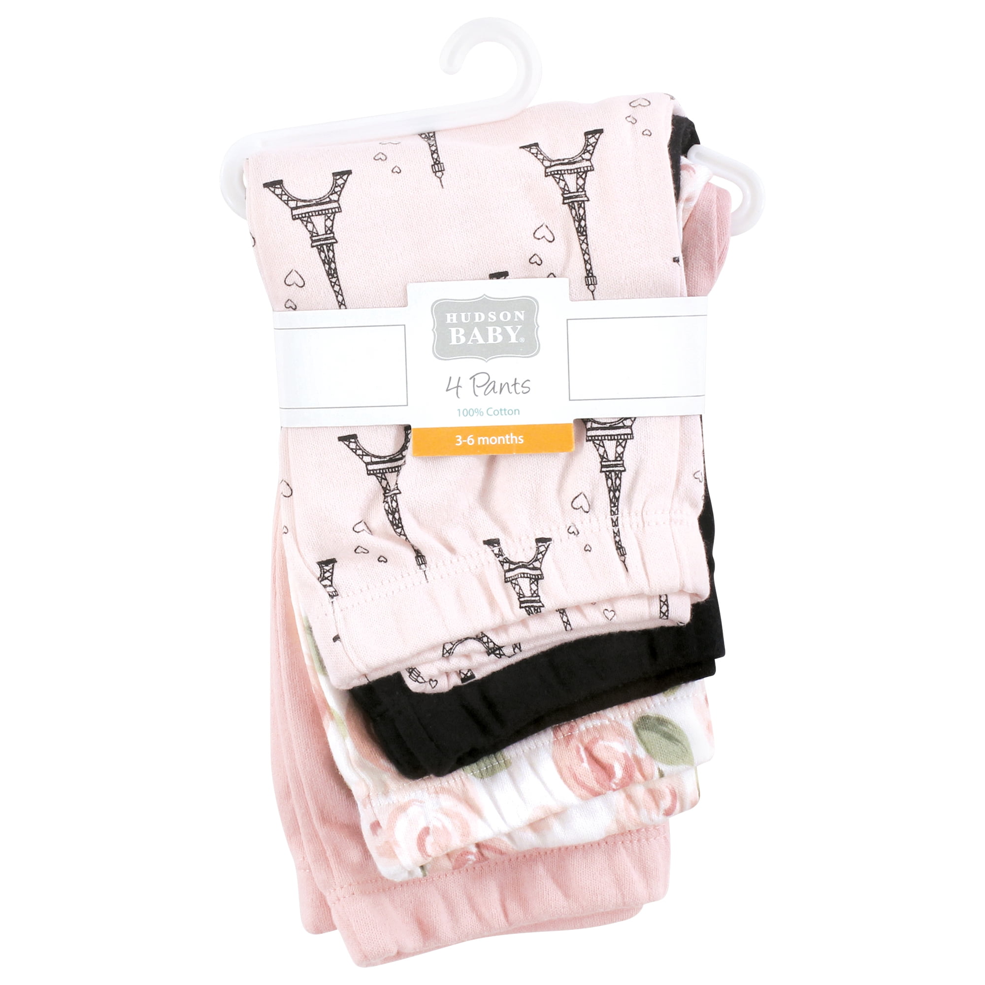 Hudson Baby Girls Cotton Pants and Leggings, Bonjour Paris, 6-9 Months