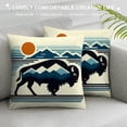 thumbnail image 3 of Orinice  Buffalo Throw Pillow Cushion Cover, Wild American Bison with Horns Mountain and Sun, Decorative Square Accent Pillow Case,  Seal Brown Burnt Orange White, 3 of 5