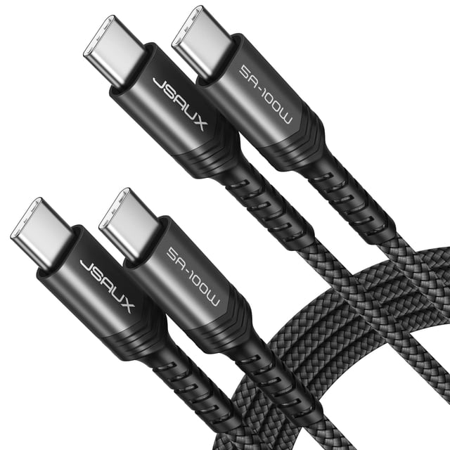 Cable USB C a USB C JSAUX 100 W 6.6 pies (paquete de 2) negro