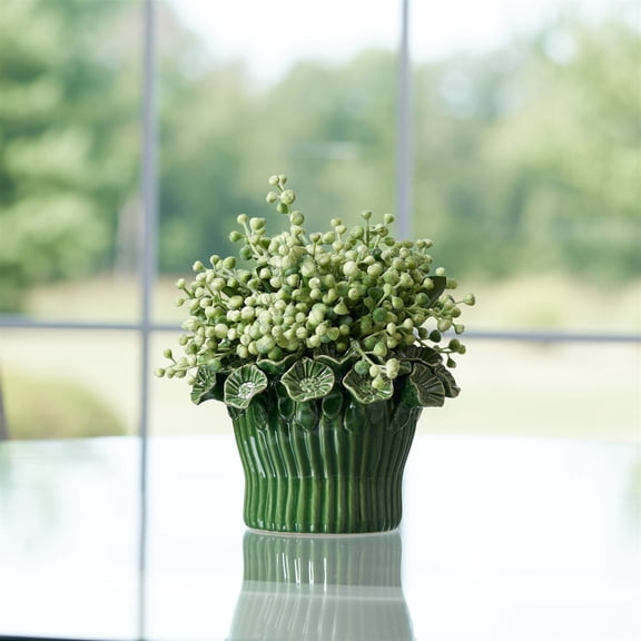 Melrose Floral Bud Stoneware Vases - 6" - Green - Set of 2