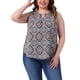 thumbnail image 1 of Blusa sin mangas de talla grande para mujeres, blusa tipo túnica con estampado floral y escote en V, talla 2X, color azul marino, 1 of 5