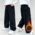thumbnail image 5 of HAOTAGS Boys Denim Pants (5-17) Fleece-lined Warmth Wide Leg Full Length Jeans Black Size 12, 5 of 8