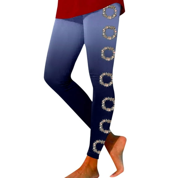 ibiyuan Christmas Leggings Leggings 2024 High Waisted Workout Pants Soft Stretchy Yoga Tights Christmas Print Color Block Design for Fitness Running