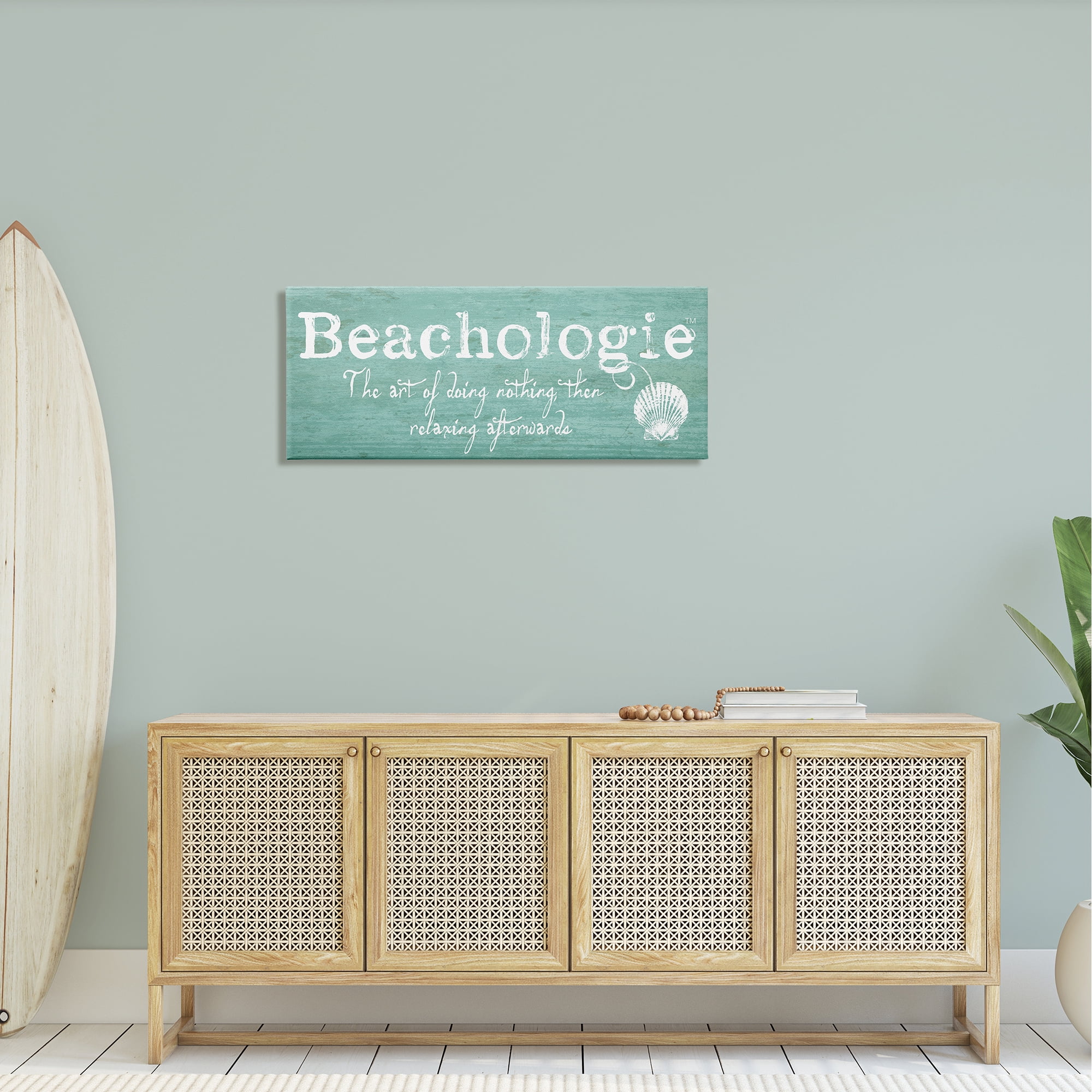 Stupell Industries Beachologie Weathered Sign Clever Grainy Shell Motif Graphic Art Gallery Wrapped Canvas Print Wall Art, Design by Graffitee Studios