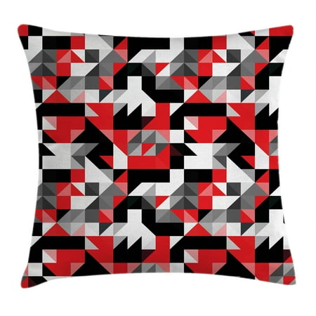Half Square Triangle Red and Black Throw Pillow Cushion Cover, Abstract Geometric Half Triangles Squares Maze Inspired Image, Decorative Square Accent Pillow Case, 16 X 16 Inches, Charcoal Grey and White, by Ambesonne ()
