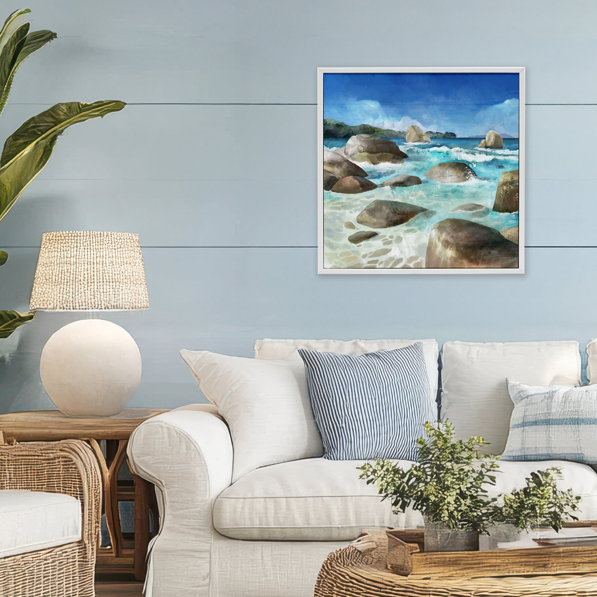 Stupell Industries Low Tide Rocks on Shore White Framed Giclee Art, design by Mauro Devereaux