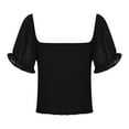 thumbnail image 5 of Mittory Women's Square Neck Shirred Eyelet Embroidered Puff Short Sleeve Ruffle Trim Blouse Crop Top, 5 of 8