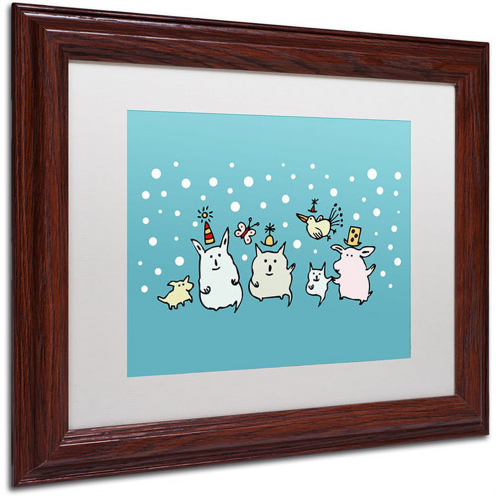 Trademark Fine Art "Christmas Creatures in Blue" Canvas Art by Carla Martell, White Matte, Wood Frame
