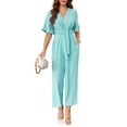 thumbnail image 6 of Summer V-neck Womens Wide Leg Jumpsuits Short Sleeve Tie Knot Front Long Romper, 6 of 7