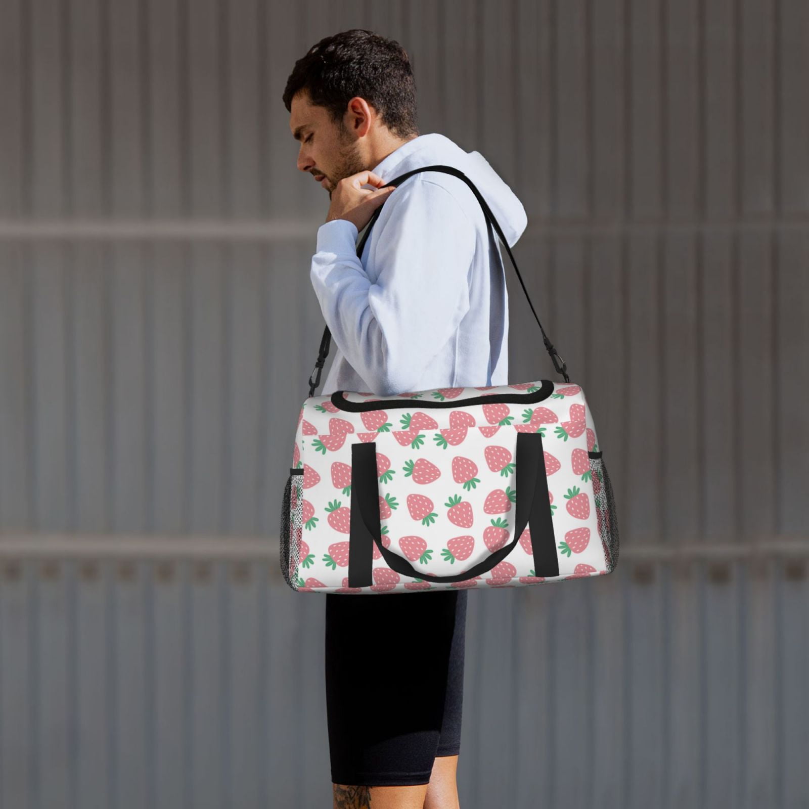 Fuzoiu Strawberry Print Travel Duffle Bag,Carry On Tote Bags,Duffel Bag,Sport Gym Bag, Hospital Bag for Labor and Delivery, Overnight Bag,Luggage Bag