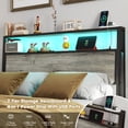 thumbnail image 3 of DRNANLIT Full Size Bed Frame with Headboard, LED Lights, Charging Station & Under Bed Storage, Rustic Grey, 3 of 9