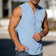 thumbnail image 6 of Lmueinov Mens Cotton Linen Tank Top Shirts Casual Sleeveless Slim Fit Henley Shirt for Men Basic Summer Tops, 6 of 8