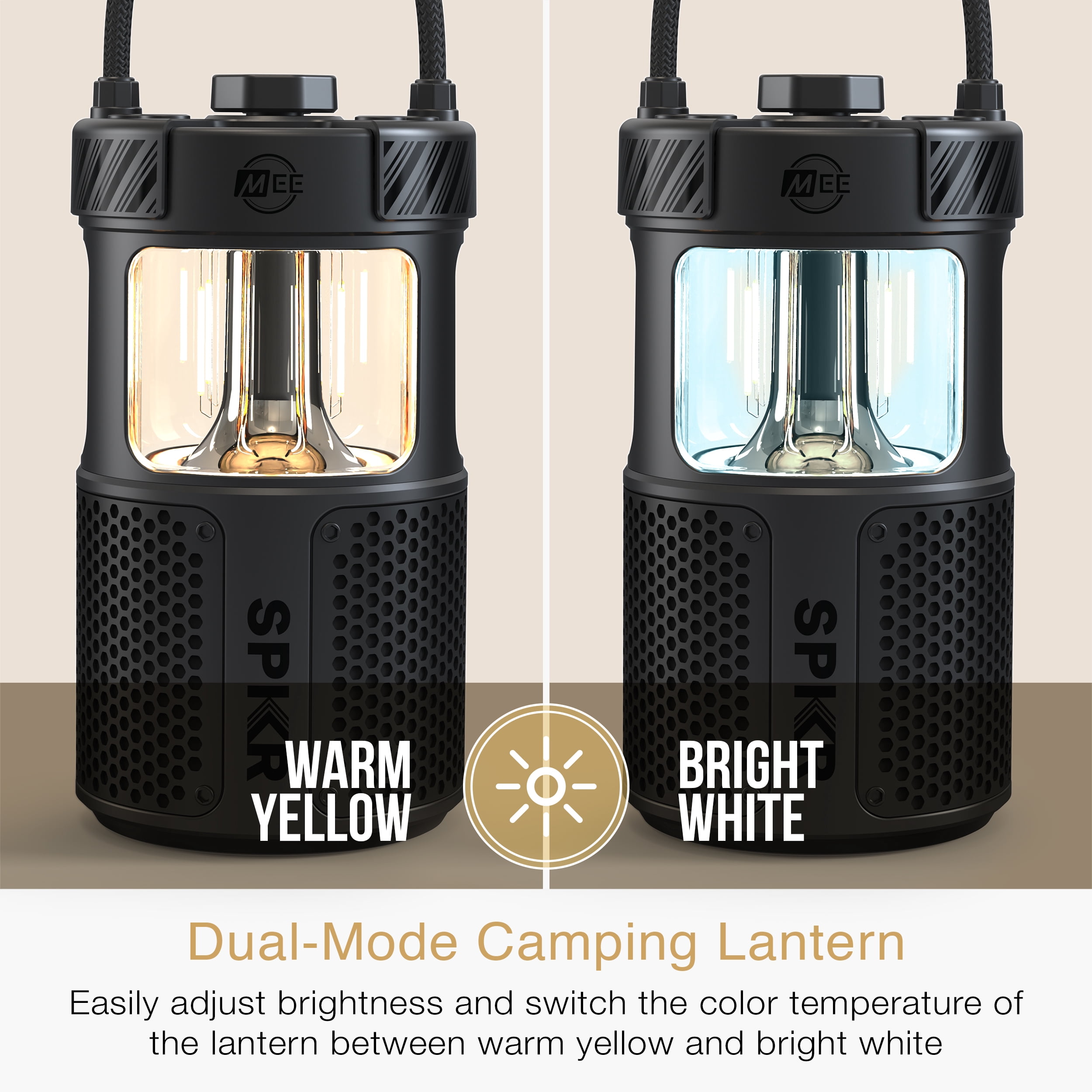 MEE audio lightSPKR Bluetooth Wireless Speaker with Camping Lantern, Rated IPX6 (Midnight Black)