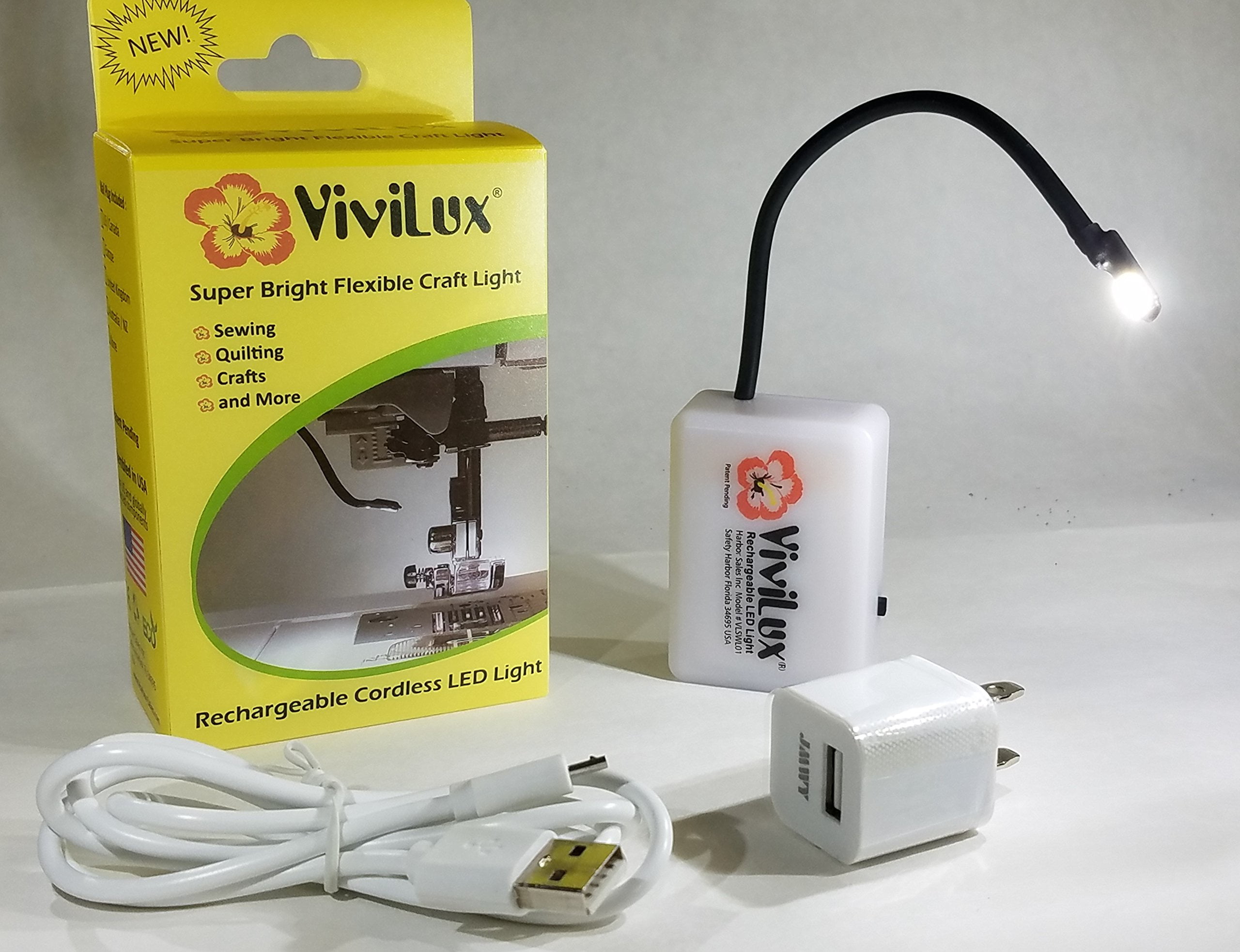 Crafting and Hobbies; Mounts with Magnet; 1200 Lumens Natural Daylight ViviLux Bright Flexible LED Craft and Sewing Light; USB Rechargeable Cordless Small Task Light for Sewing Machine