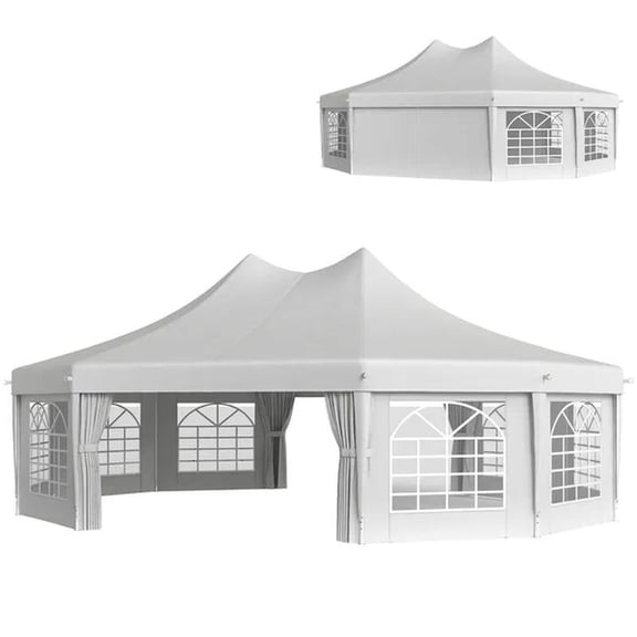 Canopy Party Event Tent with 2 Pull-Back Doors, White