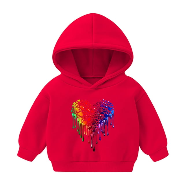 Économies d'Hiver! SROBPTY Chandails à Manches Longues pour Tout-Petits, T-Shirt pour Enfants à Manches Longues à Motif Imprimé, Col Rond, Court, Garçons et Filles, Chandail à Capuchon Rouge, 6 Ans
