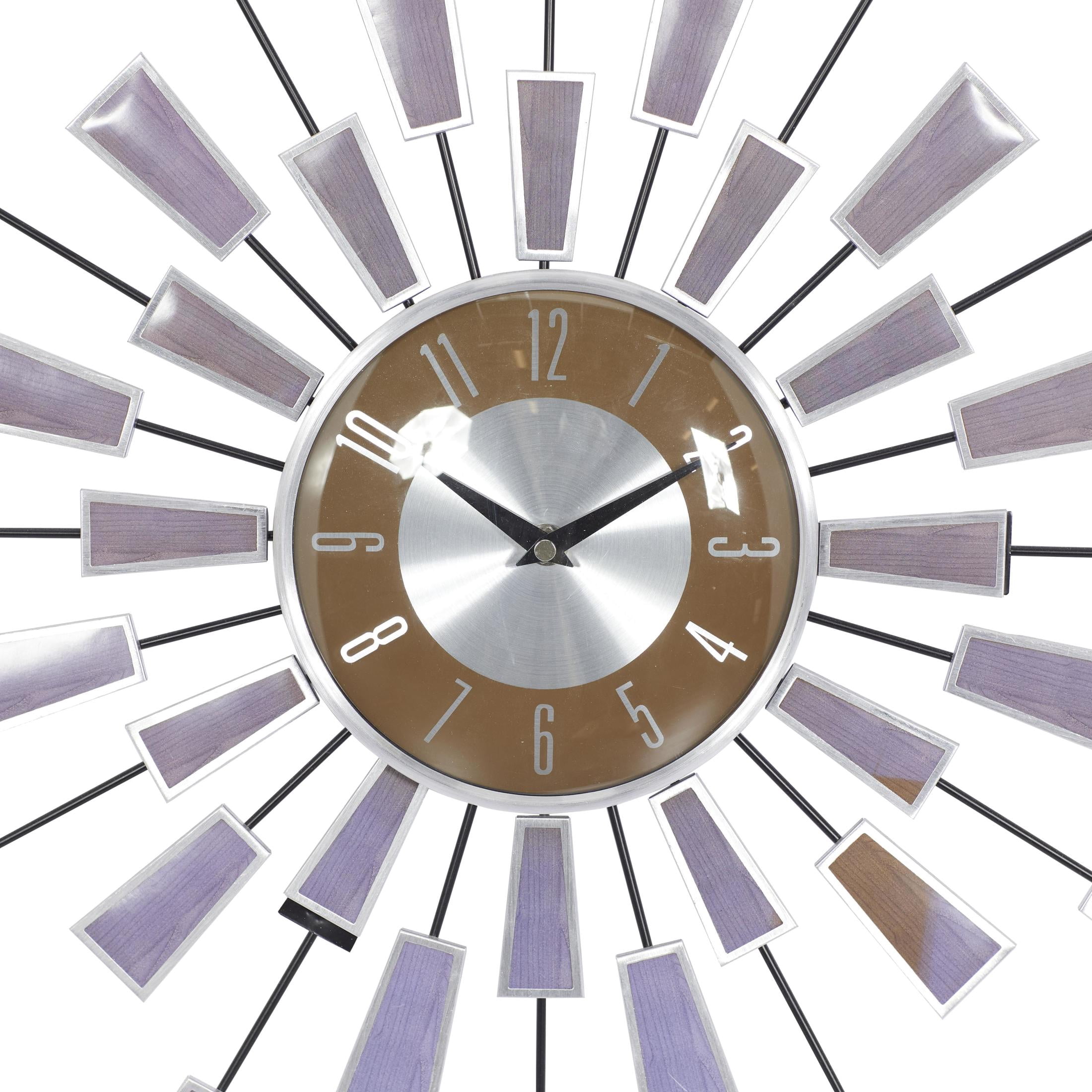 DecMode 22" Brown Metal Starburst Starburst Wall Clock with Silver Accents