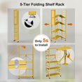 thumbnail image 5 of 5-Tier Storage Folding Shelf with 20 Hooks, 4 Wheels, and Adjustable Feet, Stainless Steel, 5 of 15