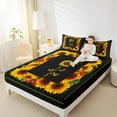 thumbnail image 4 of Manfei Vibrant Rustic Sunflower Queen Sheet Sets for Teens, Autumn Happy Harvest Flat Sheet, Black Orange Queen Fitted Sheet, Lightweight Room Decor, 4pcs, 4 of 7