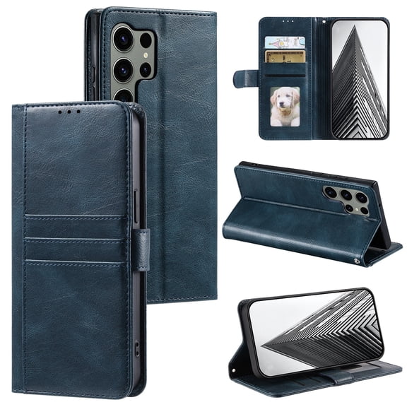 SaniMore for Samsung Galaxy S2 Ultra PU Leather Case, Wallet Design with Card Slots Cash Pocket [Wrist Strap] Flip kickstand Full Body Protection Magnetic Closure Business TPU Shell, Darkblue