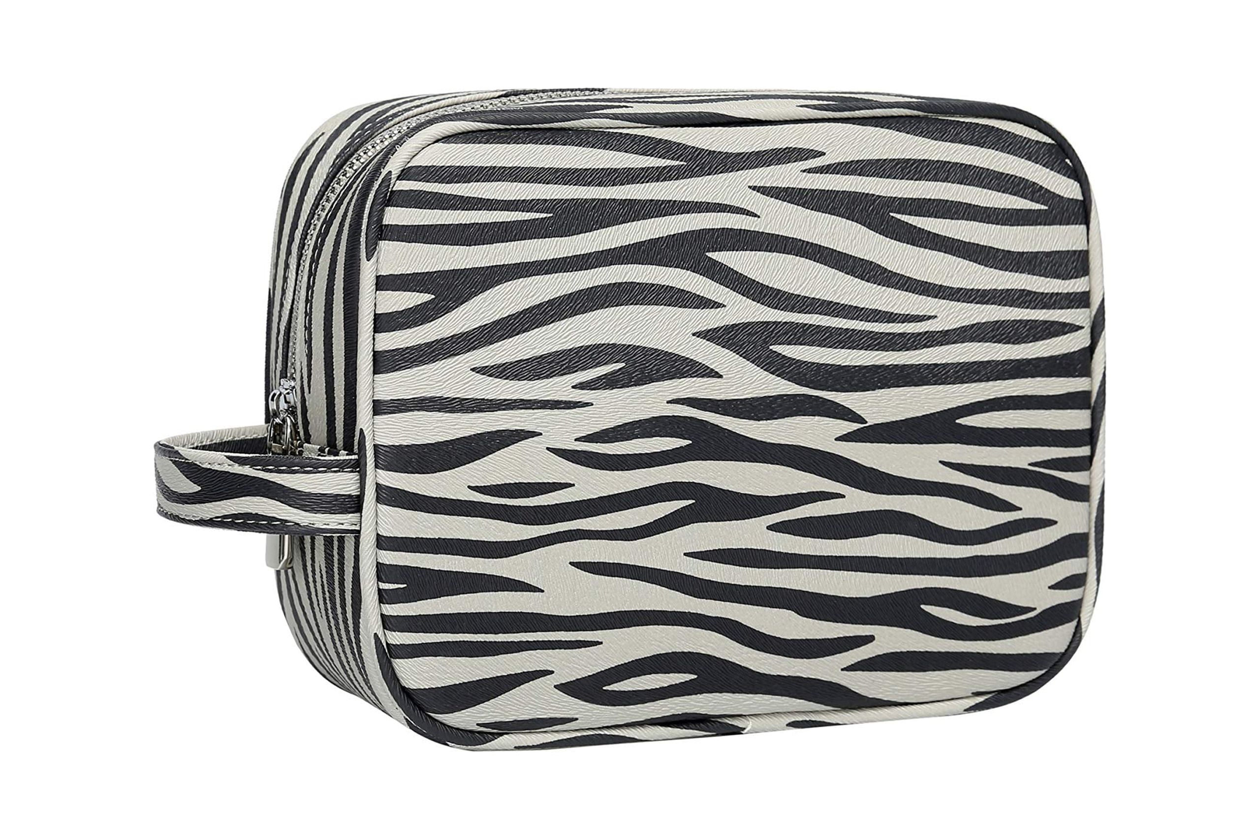 Daisy Rose Cosmetic Toiletry Bag PU Vegan Leather Travel Bag for Women - Grey Zebra