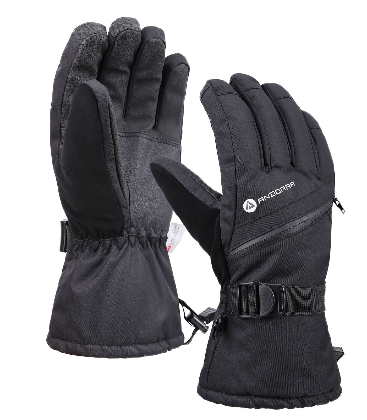 Men's C100 Thouchscreen Sports Ski Gloves w/ Zipper Pocket, Black, L
