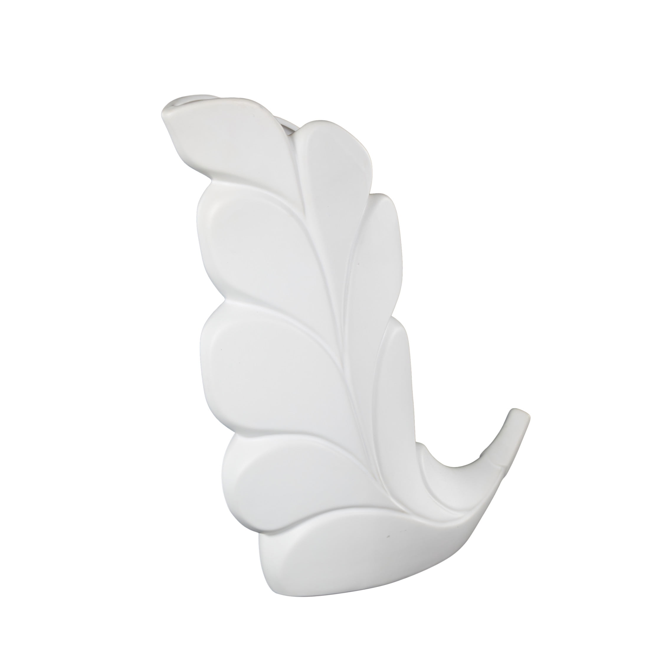 DecMode 15" Leaf Slanted White Ceramic Vase